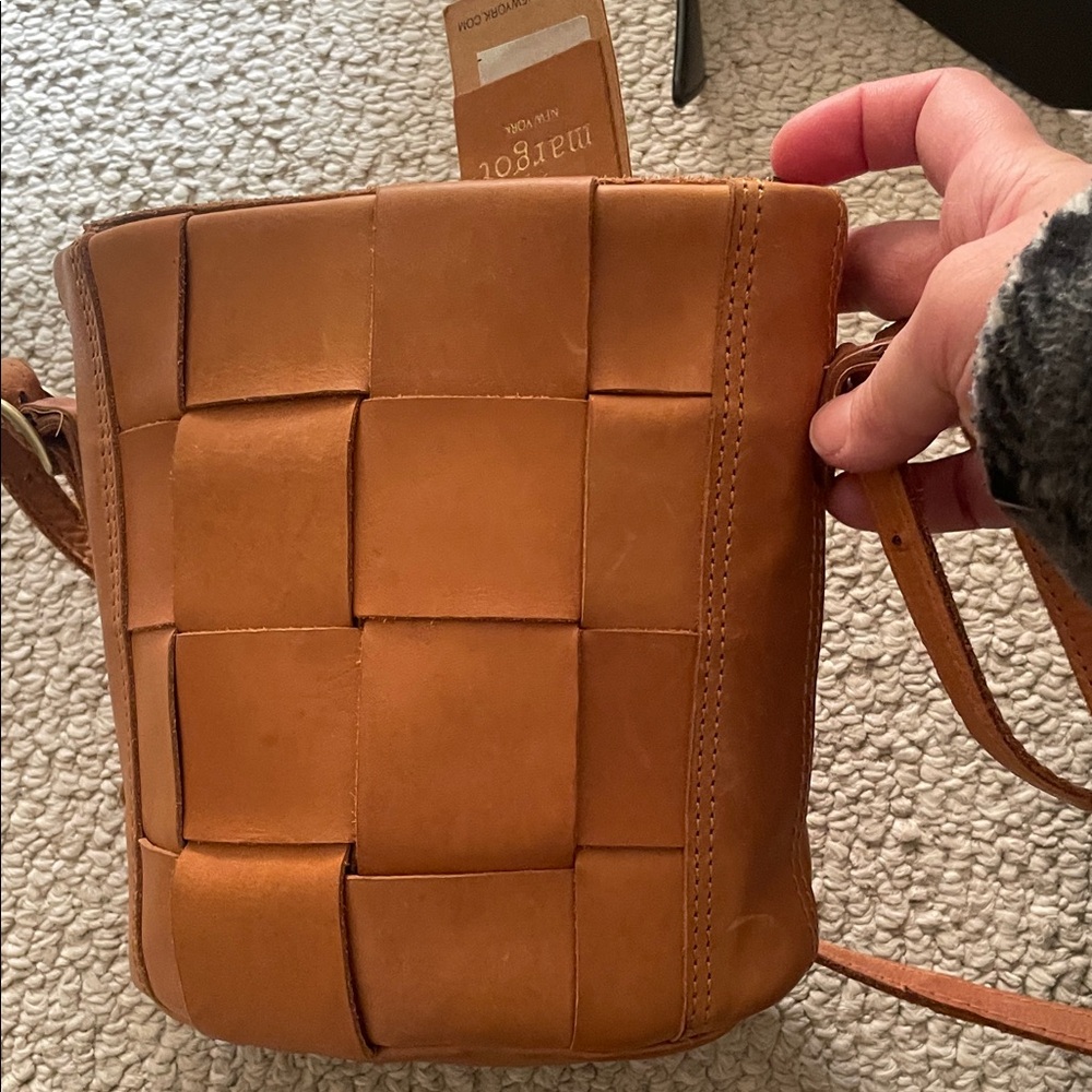 Majorelle Tan Leather Woven Shoulder Bag